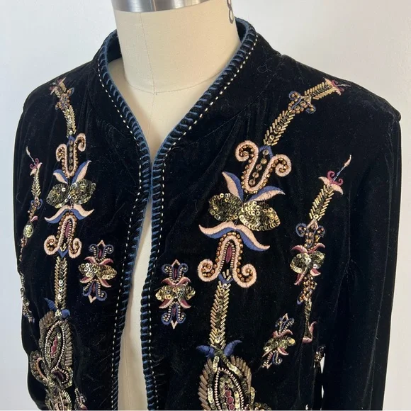 ZARA Premium Velvet Embellished Bolero Jacket Sz M Black Rare Blogger Fav - Picture 6 of 10